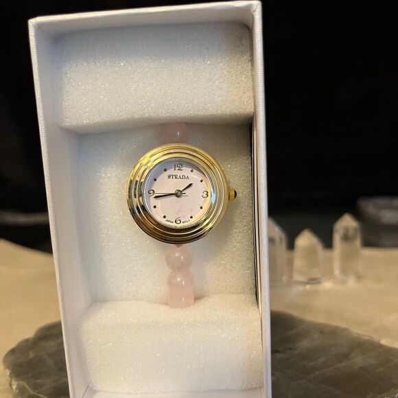 Luxury Galilea Rose Quartz Crystal Wristwatch Bracelet - Picture 12 of 13